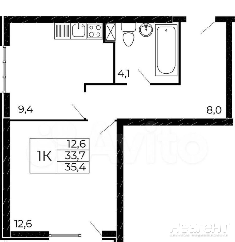 Продается 1-комнатная квартира, 35,8 м²