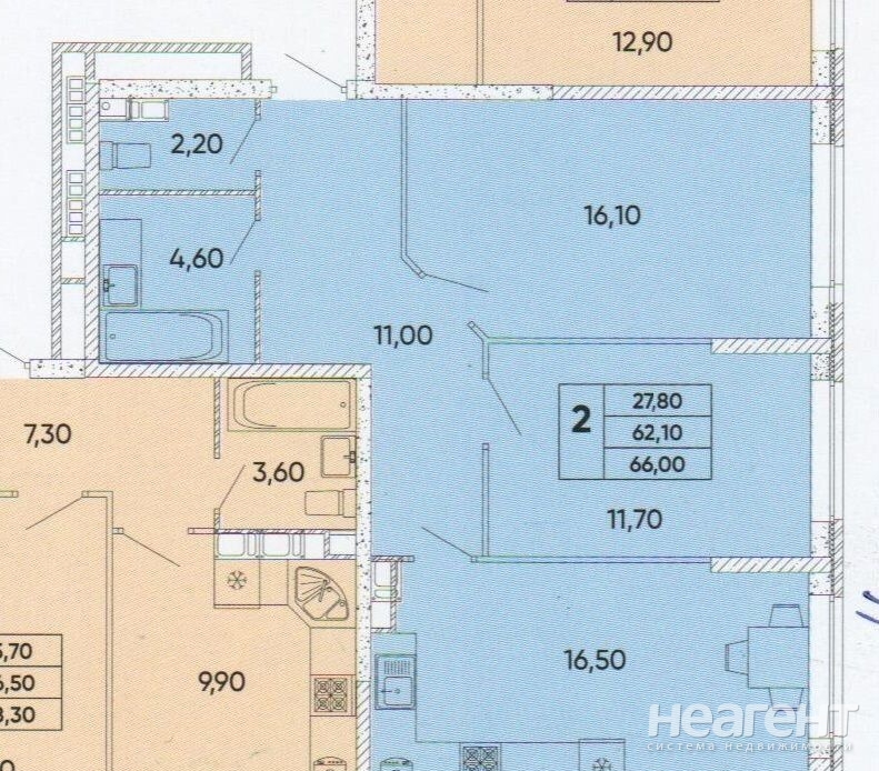 Продается 2-х комнатная квартира, 62 м²