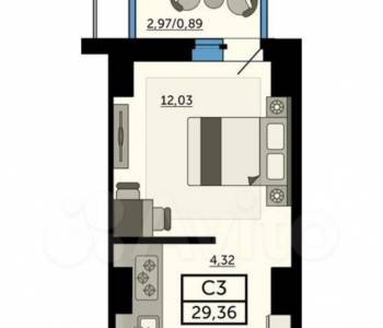 Продается 1-комнатная квартира, 29 м²