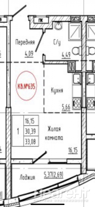 Продается 1-комнатная квартира, 33 м²