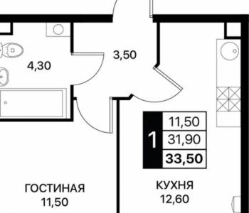Продается 1-комнатная квартира, 33,5 м²