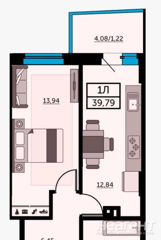 Продается 1-комнатная квартира, 39,8 м²