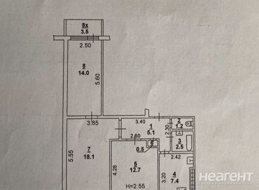 Продается 3-х комнатная квартира, 62 м²