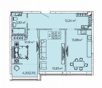 Продается 2-х комнатная квартира, 56 м²