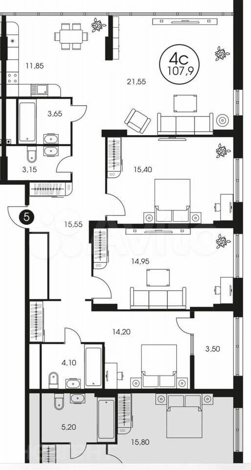 Продается Многокомнатная квартира, 107,9 м²