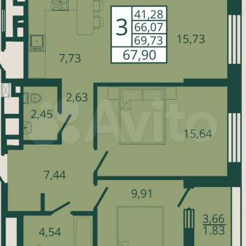 Продается 3-х комнатная квартира, 68 м²