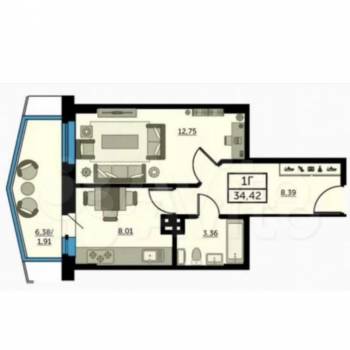 Продается 1-комнатная квартира, 35 м²