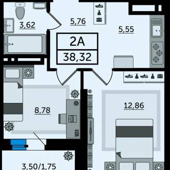 Продается 2-х комнатная квартира, 38,32 м²