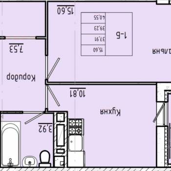 Продается 1-комнатная квартира, 40,55 м²