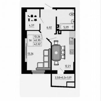 Продается 1-комнатная квартира, 43 м²