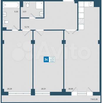 Продается Многокомнатная квартира, 95,1 м²