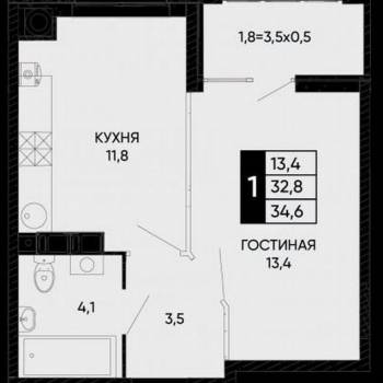Продается 1-комнатная квартира, 35 м²