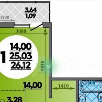 Продается 1-комнатная квартира, 26,1 м²
