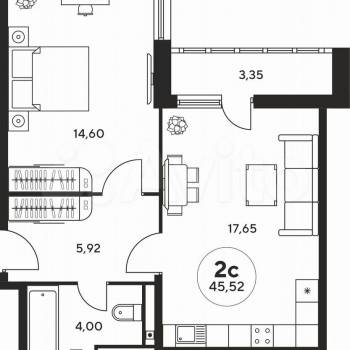 Продается 2-х комнатная квартира, 45,5 м²