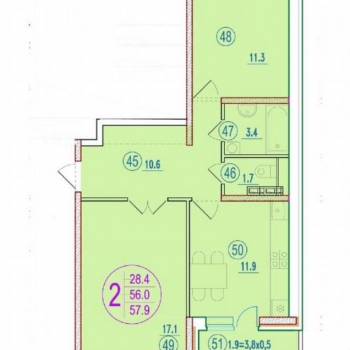 Продается 2-х комнатная квартира, 57,9 м²