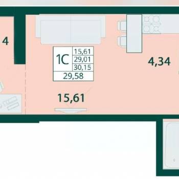 Продается 1-комнатная квартира, 30 м²