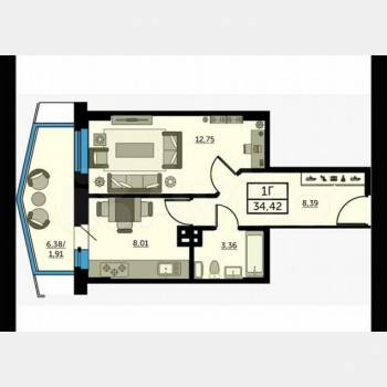 Продается 1-комнатная квартира, 36 м²