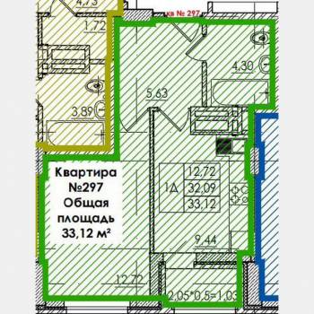 Продается 1-комнатная квартира, 33,1 м²