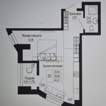Продается 2-х комнатная квартира, 40,4 м²