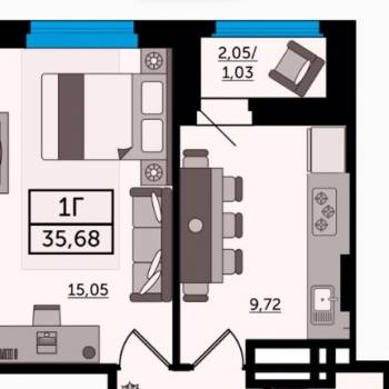 Продается 1-комнатная квартира, 35,7 м²