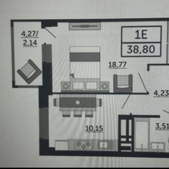 Продается 1-комнатная квартира, 38,8 м²