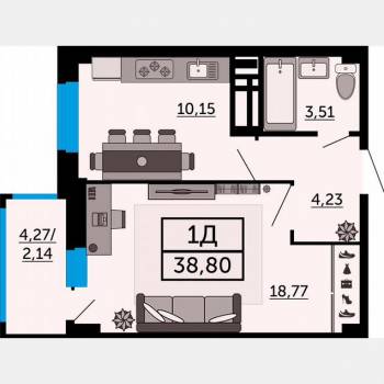 Продается 1-комнатная квартира, 41 м²