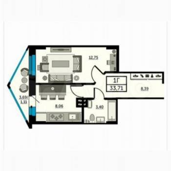Продается 1-комнатная квартира, 34 м²