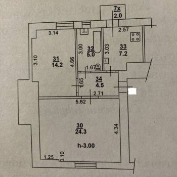 Продается 2-х комнатная квартира, 56 м²