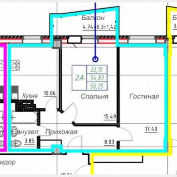 Продается 2-х комнатная квартира, 56,8 м²