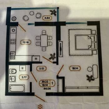Продается 1-комнатная квартира, 44,1 м²