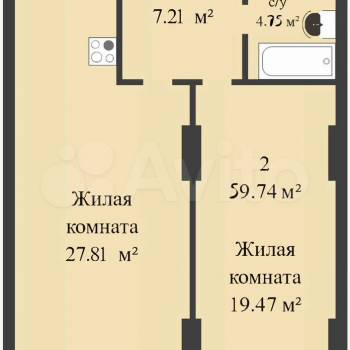 Продается 2-х комнатная квартира, 60 м²