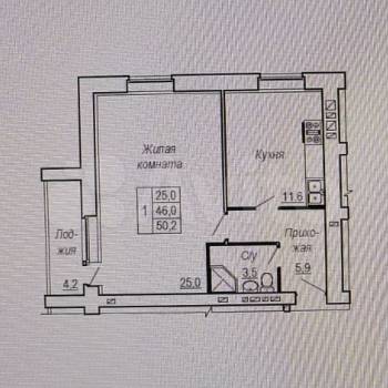 Продается 1-комнатная квартира, 49 м²