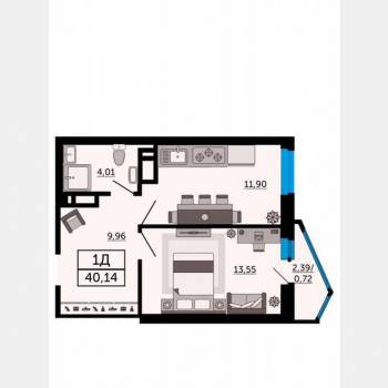 Продается 1-комнатная квартира, 40,1 м²