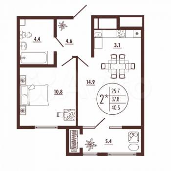 Продается 1-комнатная квартира, 40,5 м²