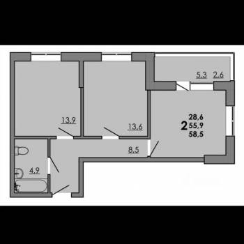 Продается 2-х комнатная квартира, 57 м²