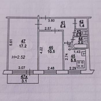 Продается 2-х комнатная квартира, 43,9 м²