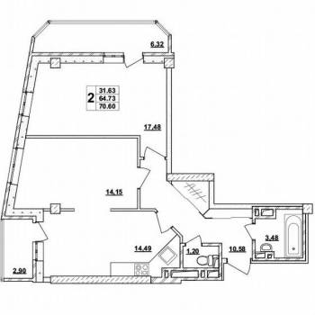 Продается 2-х комнатная квартира, 58,9 м²