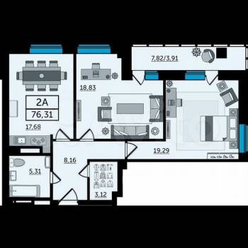 Продается 2-х комнатная квартира, 75,6 м²