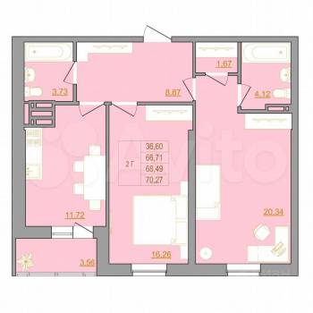 Сдается 2-х комнатная квартира, 70,3 м²