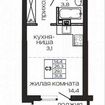 Продается 1-комнатная квартира, 31,8 м²