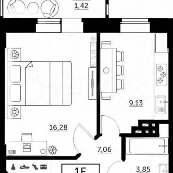 Продается 1-комнатная квартира, 38 м²
