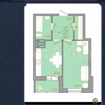 Сдается 1-комнатная квартира, 38 м²