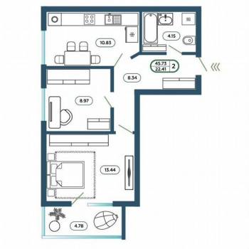 Продается 2-х комнатная квартира, 50 м²