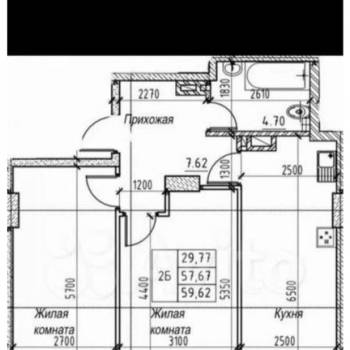 Сдается 2-х комнатная квартира, 60 м²