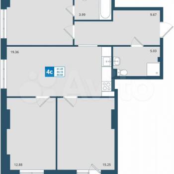 Продается Многокомнатная квартира, 80,7 м²
