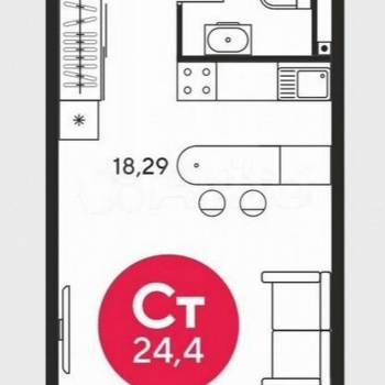 Продается 1-комнатная квартира, 24,4 м²