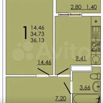 Продается 1-комнатная квартира, 36 м²