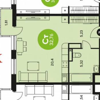 Продается 1-комнатная квартира, 30,8 м²