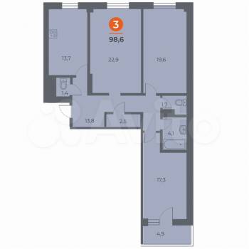 Продается 3-х комнатная квартира, 98,6 м²
