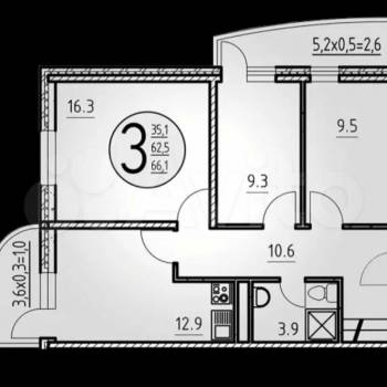 Продается 3-х комнатная квартира, 66,1 м²